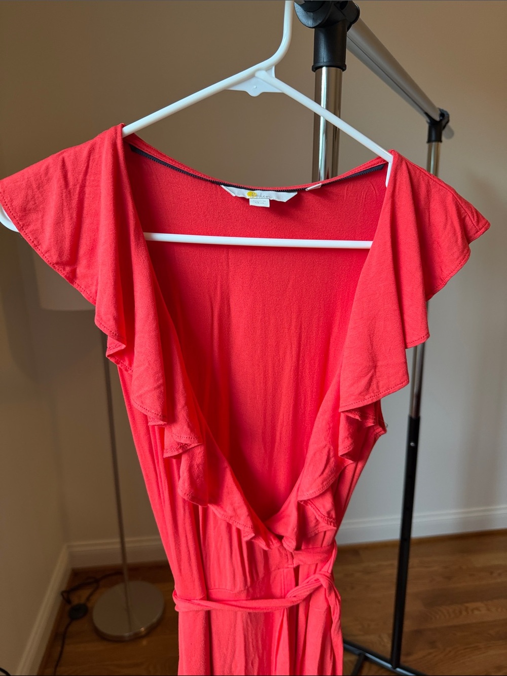 Boden Coral Pink Ruffle Wrap Midi Dress